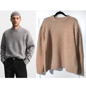 NEW! Zara | Men's Wool-Blend Crew Neck Sweater In Orange